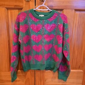 JODIFL Green and Pink Heart Sweater